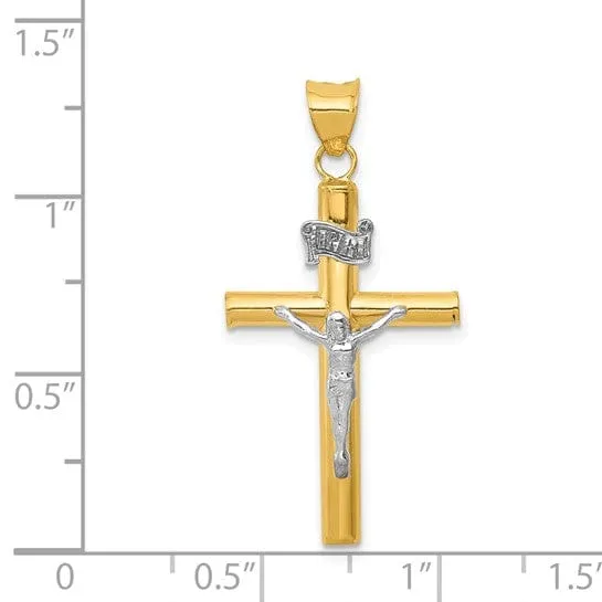 14k Two-tone INRI Crucifix Hollow Cross Pendant