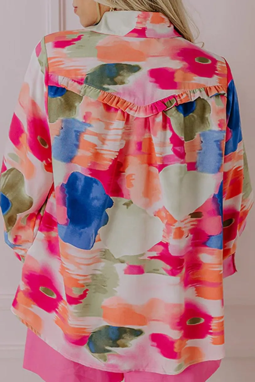 Abstract Ruffle Puff Sleeve Shirt