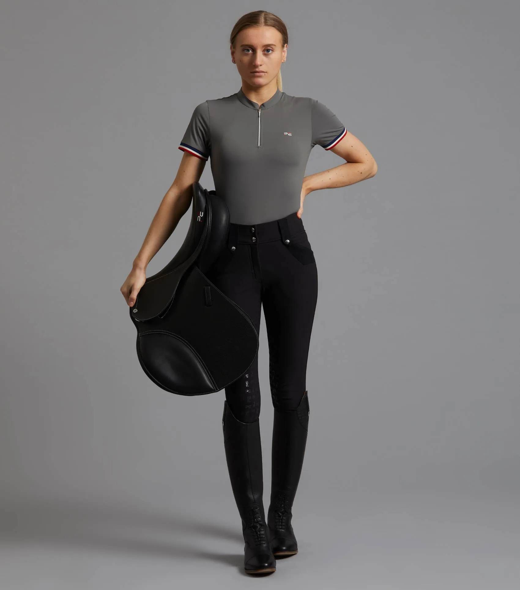 Allegra Ladies Short Sleeve Riding Top Anthracite