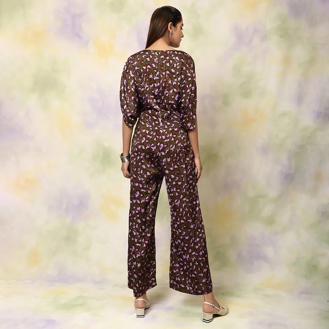 Animal Print Boat Neck Jumpsuit