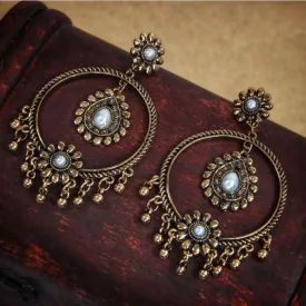 Antique Gold Plated Ethnic Earring with Pearl and Ghungroos- AER 308