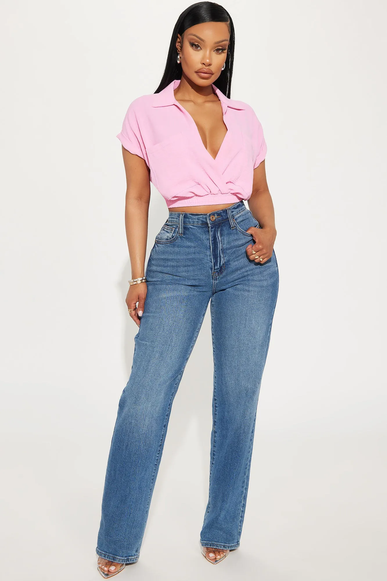 Arabella Textured Blouse Top - Pink