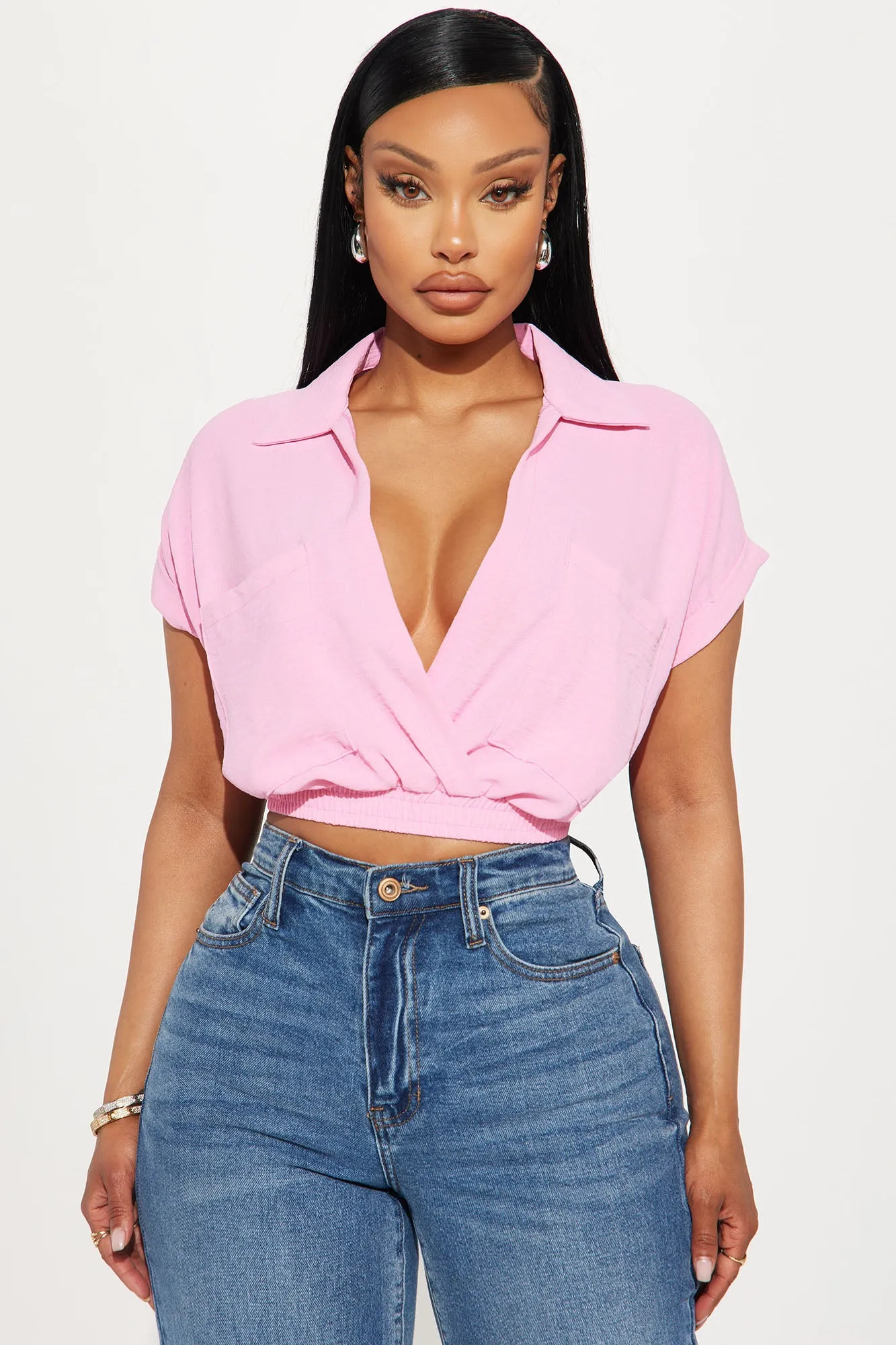 Arabella Textured Blouse Top - Pink