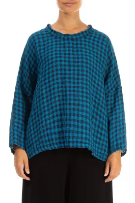 Boxy Blue Check Linen Blouse