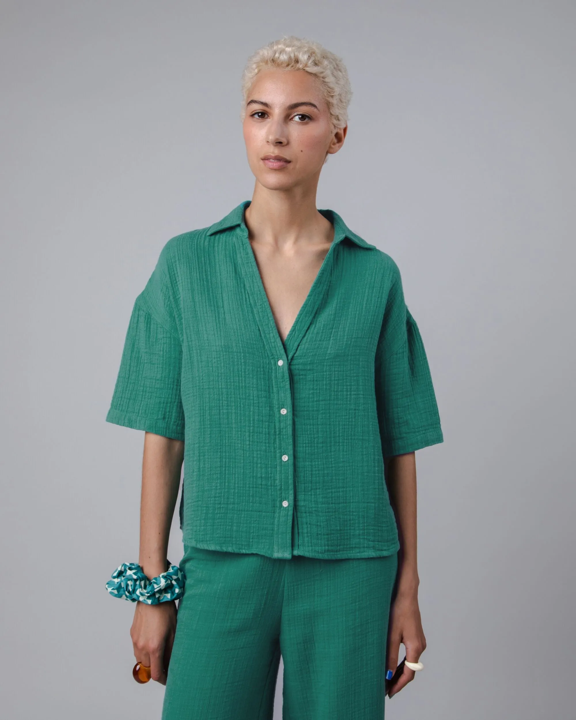 Bubble Cropped Blouse Green