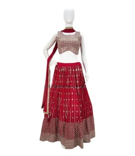 Cherry red lehenga blouse set