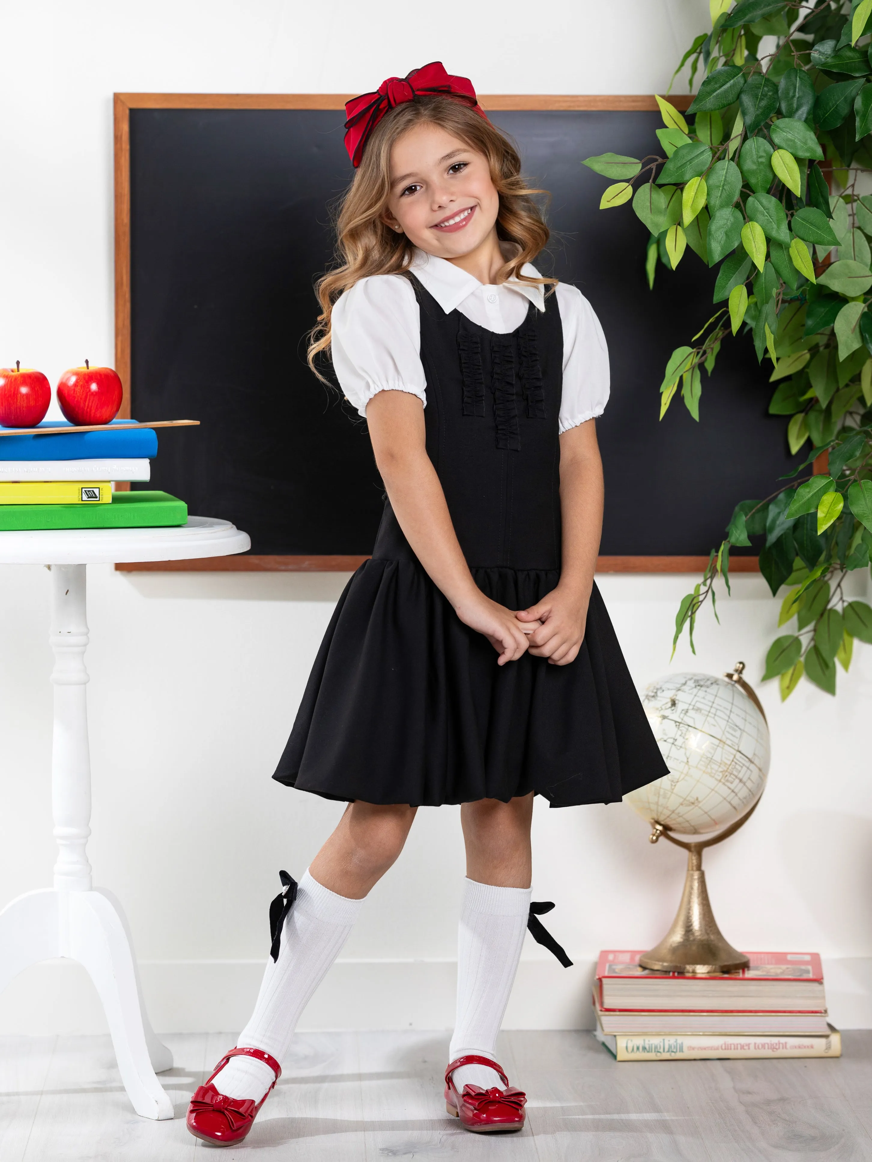 Chic Black Ruffle Uniform Dress by Kids Couture