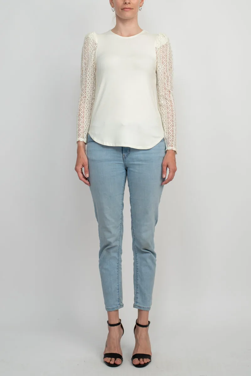 Cupio Crew Neck Lace Long Sleeve Viscose Top