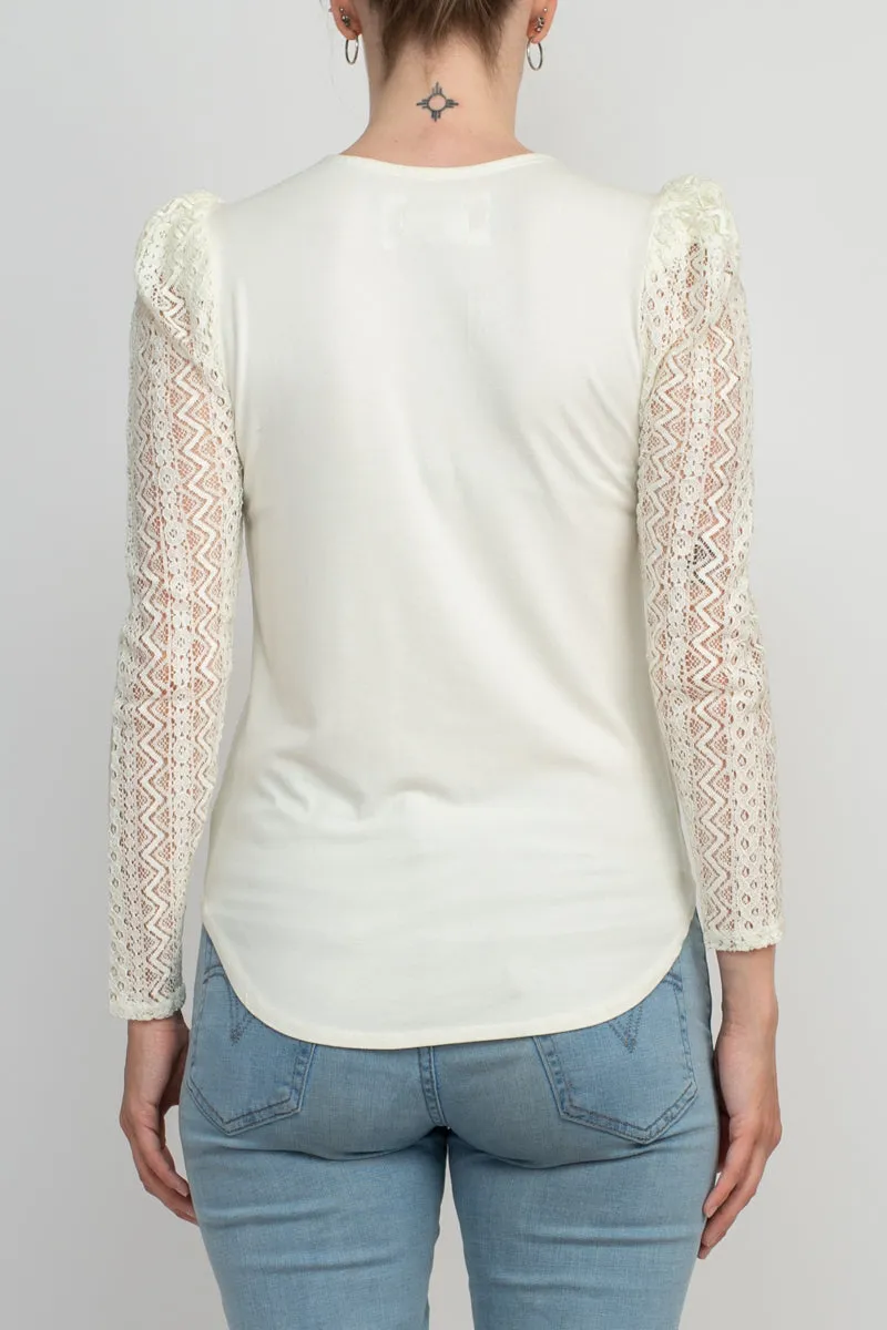 Cupio Crew Neck Lace Long Sleeve Viscose Top