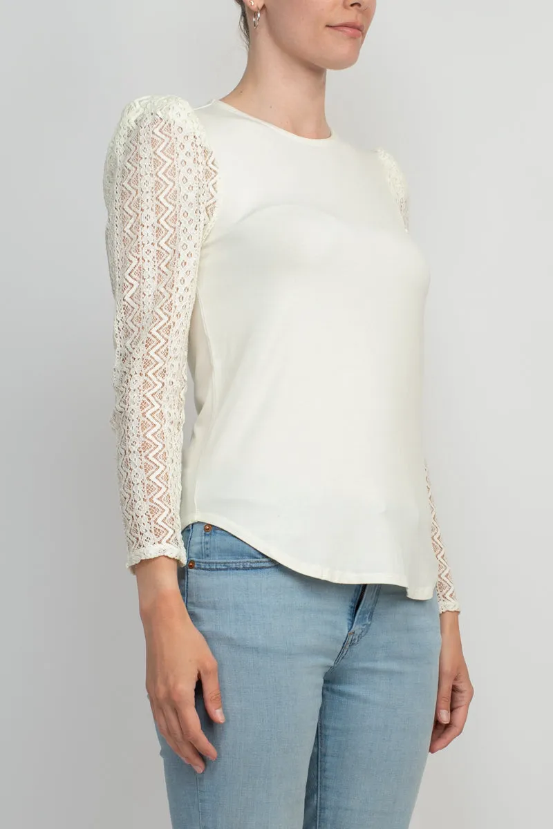 Cupio Crew Neck Lace Long Sleeve Viscose Top