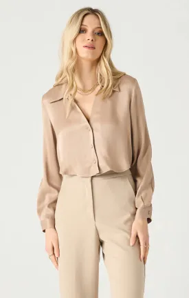 Dex Long Sleeve Button Front Cropped Blouse