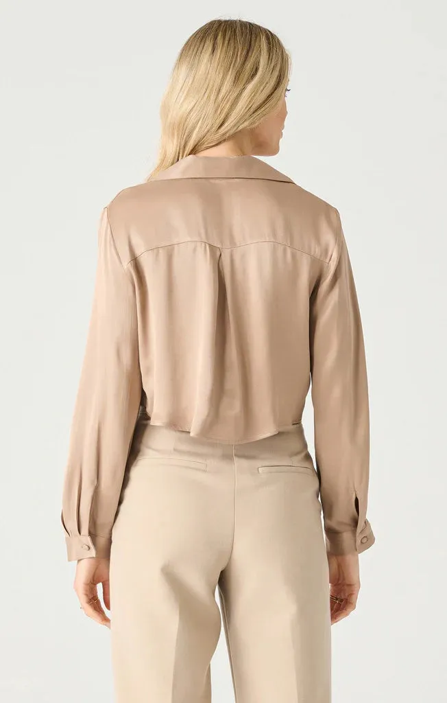 Dex Long Sleeve Button Front Cropped Blouse