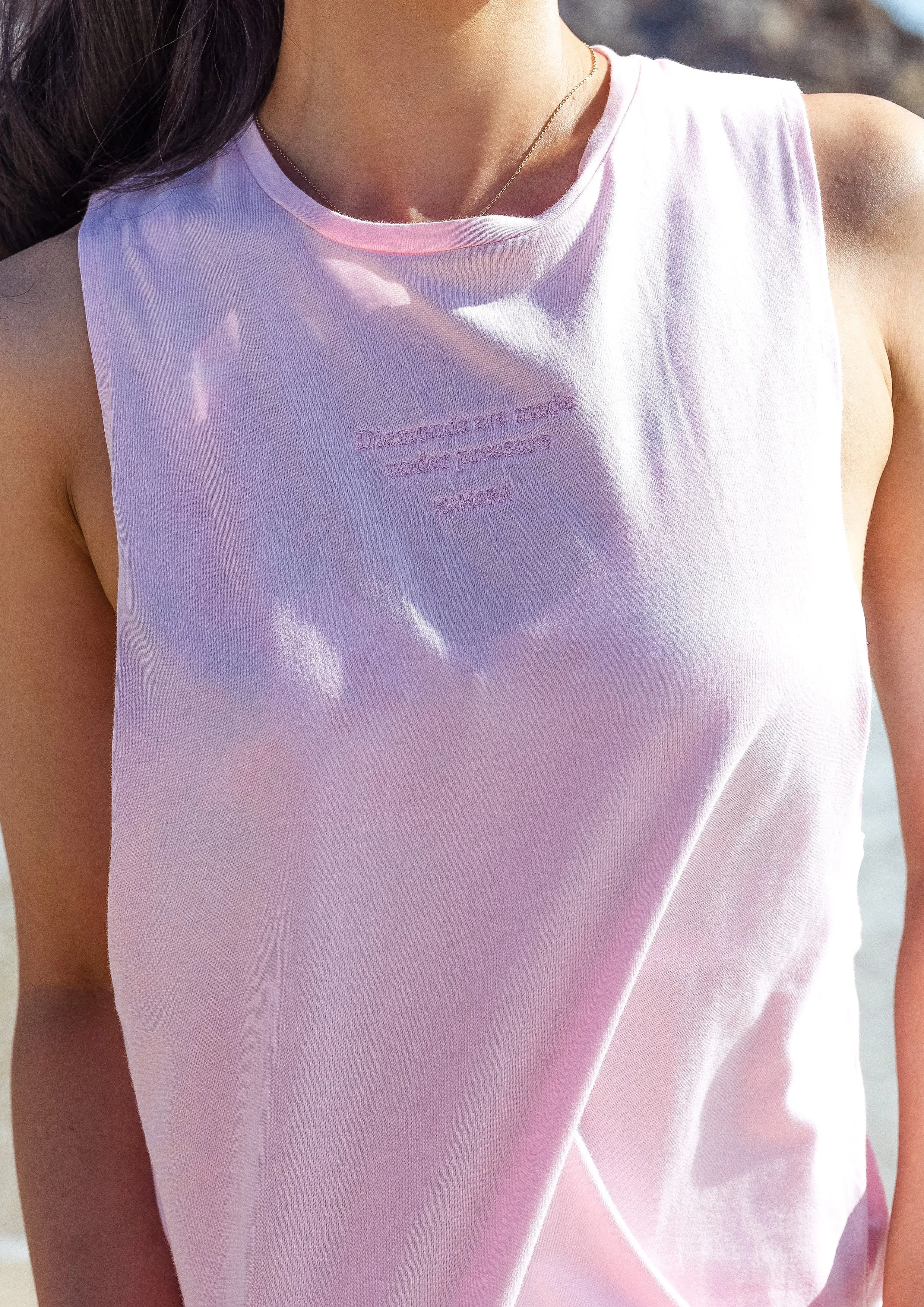 Diamond Baby Pink Twist Back Tank