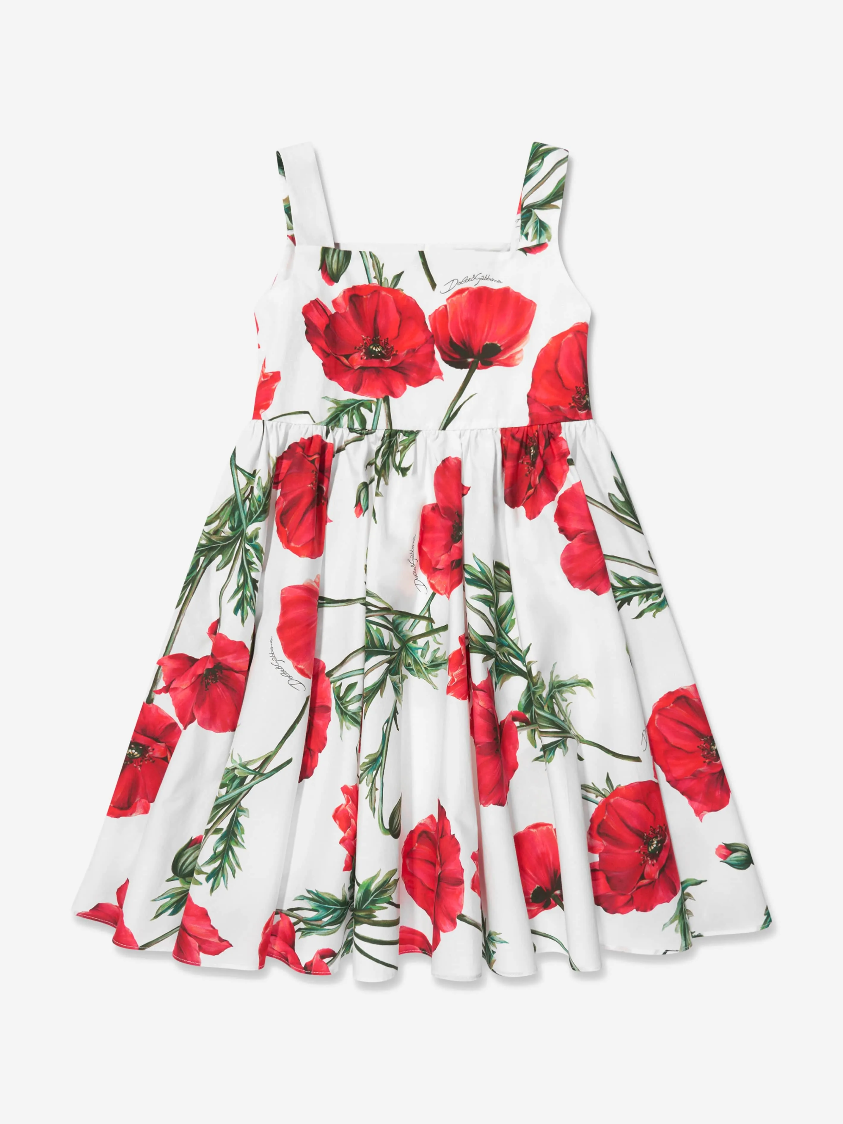 Dolce & Gabbana Girls Sleeveless Poppy Summer Dress in White