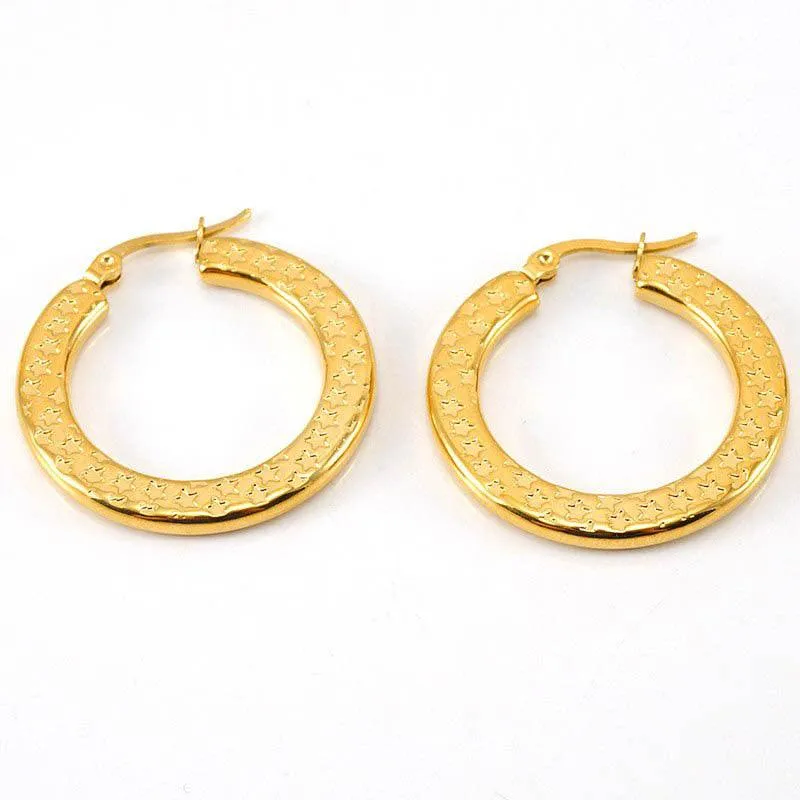 Elegant Star-Patterned Gold Hoop Earrings – Statement Accessory for Every Occasion