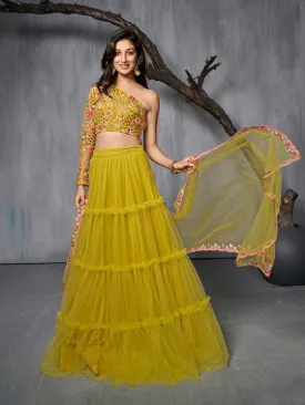 Embroidered Semi-Stitched Lehenga & Unstitched Blouse With Dupatta