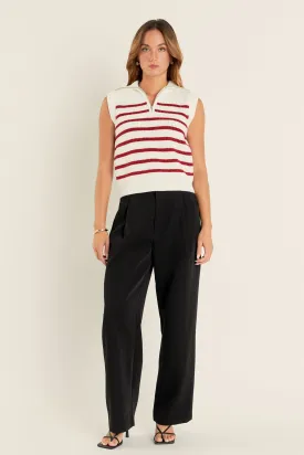 English Factory - Stripe Half Zip Up Sleeveless Knit Top