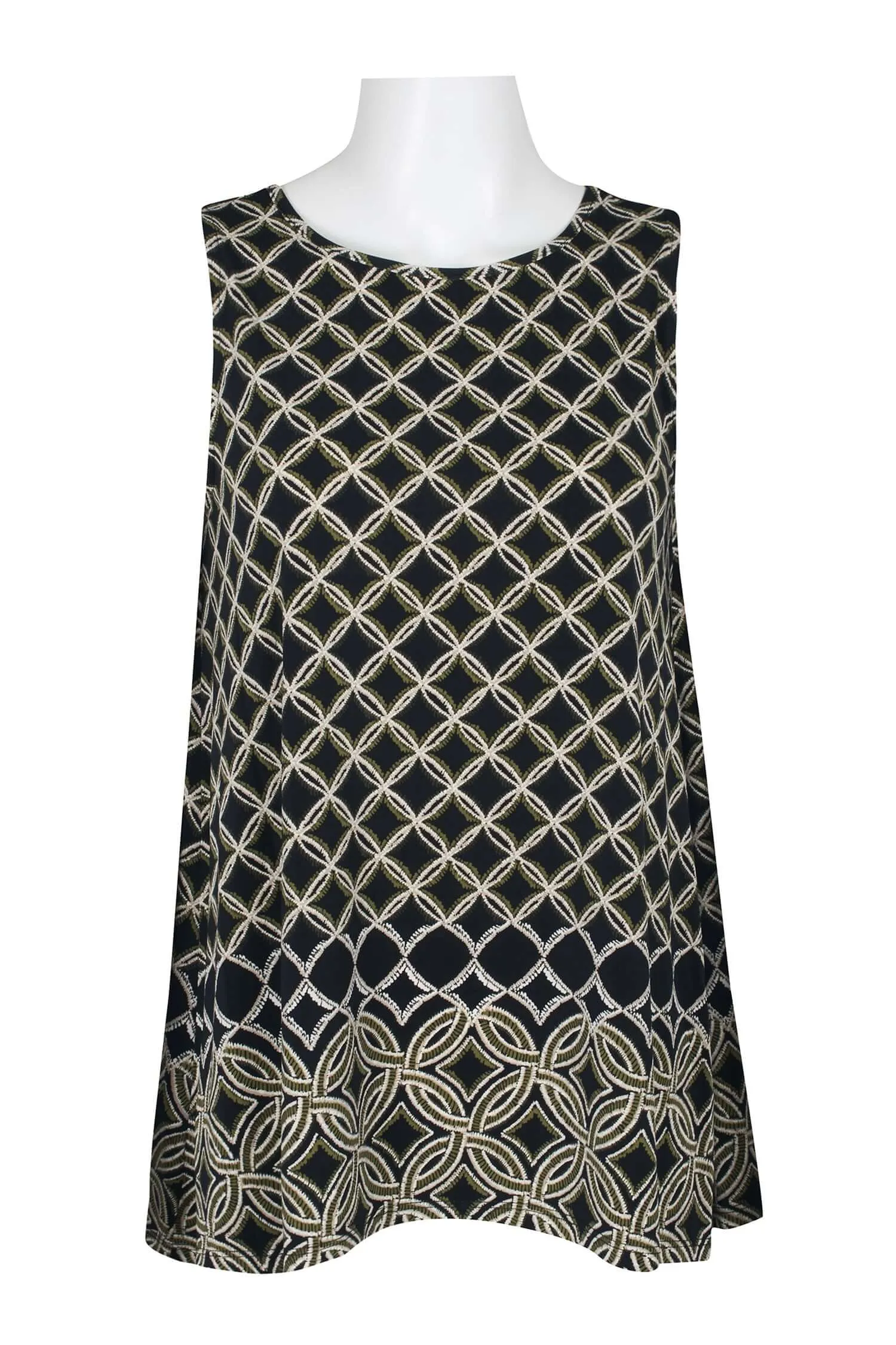 Evan Picone Scoop Neck Sleeveless Moroccan Tile Border Print Shark Bite Hem ITY Top