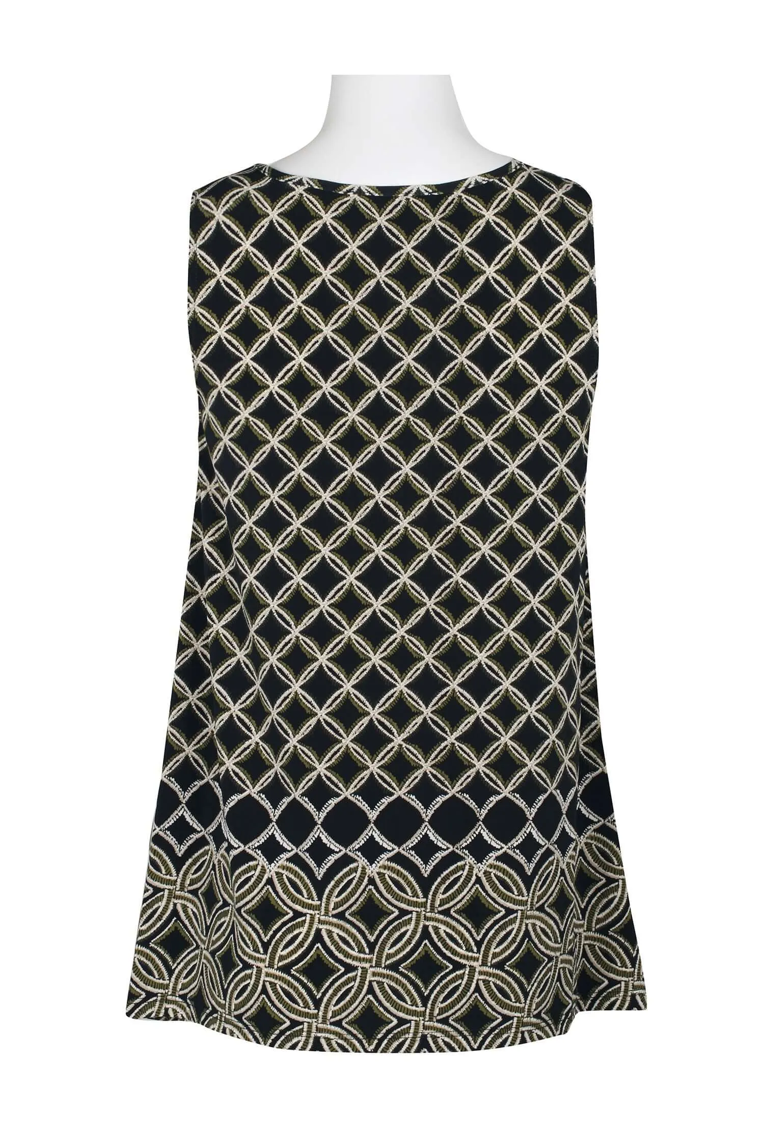 Evan Picone Scoop Neck Sleeveless Moroccan Tile Border Print Shark Bite Hem ITY Top