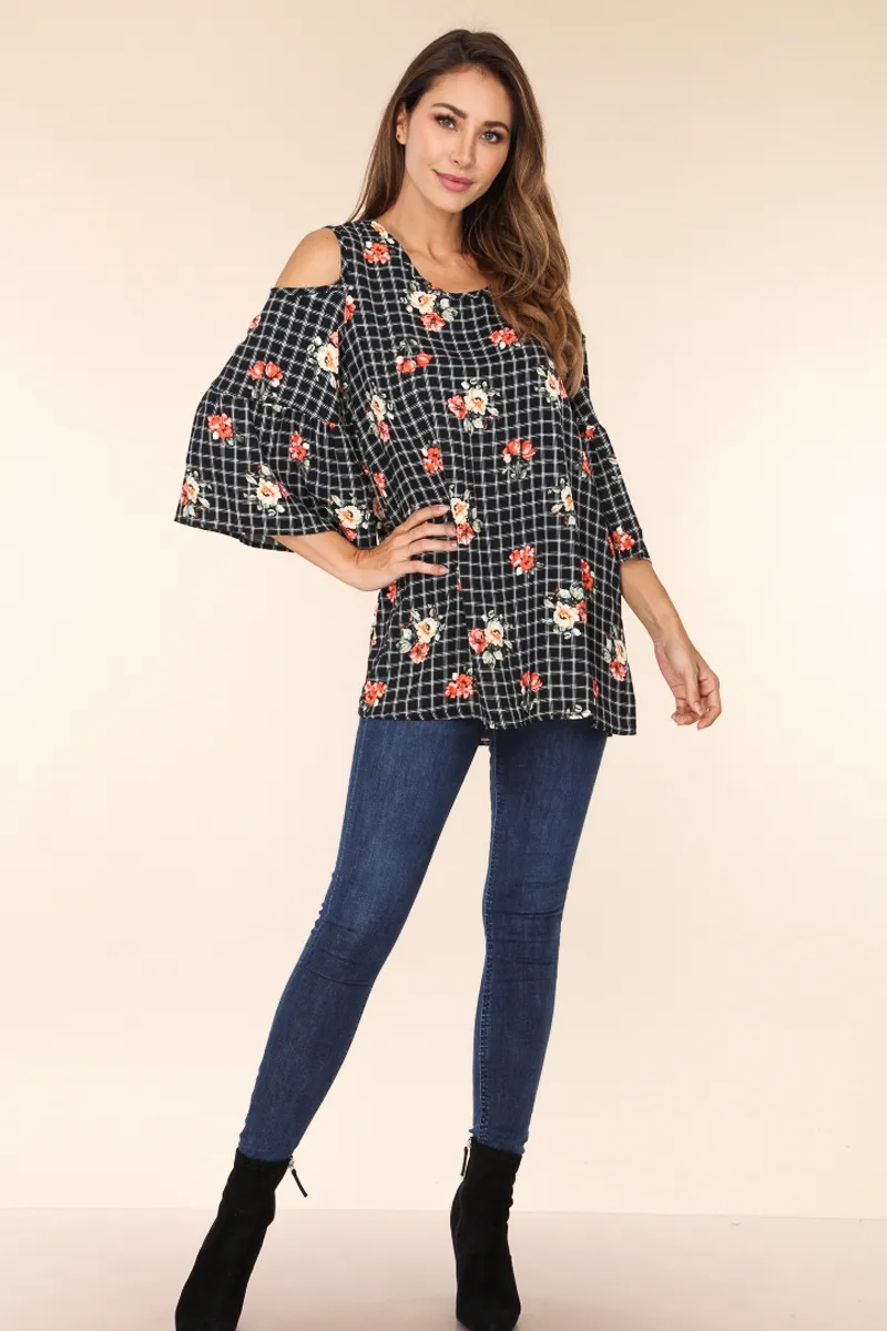 Floral print cold shoulder tunic