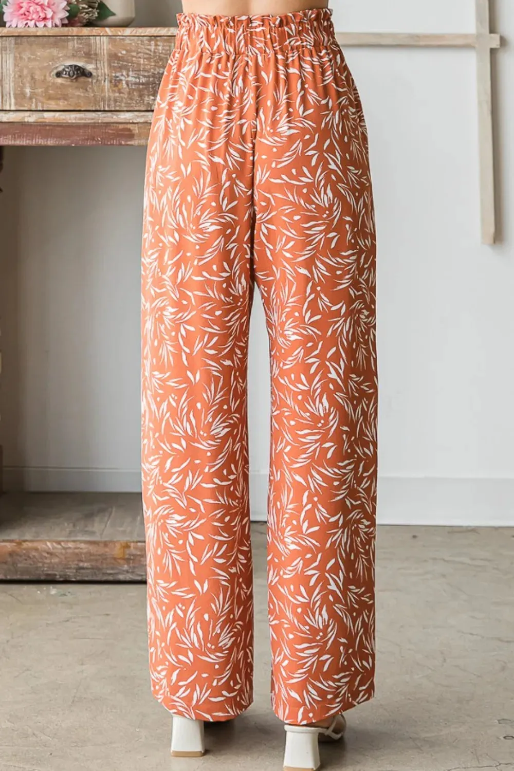 Full Size Printed Tied Straight Casual Pants