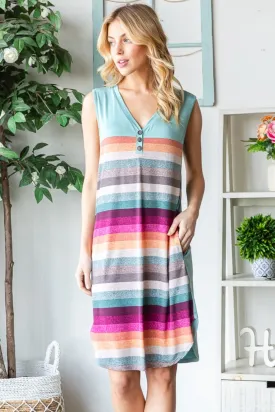 Full Size Striped Sleeveless V Neck Dress