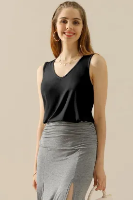 Full Size V-Neck Curved Hem Tank