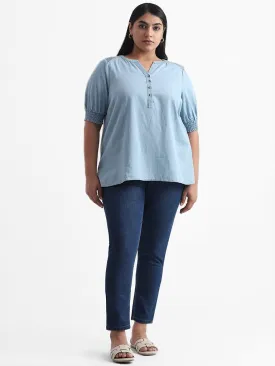 Gia Solid Blue Denim Blouse