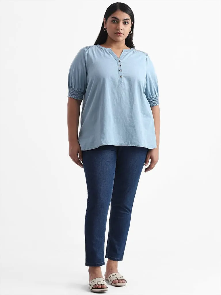 Gia Solid Blue Denim Blouse