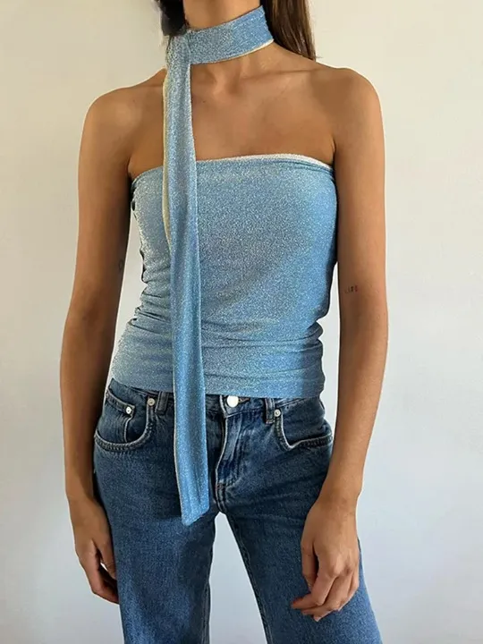 Glimmer Skinny Sleeveless Crop Top