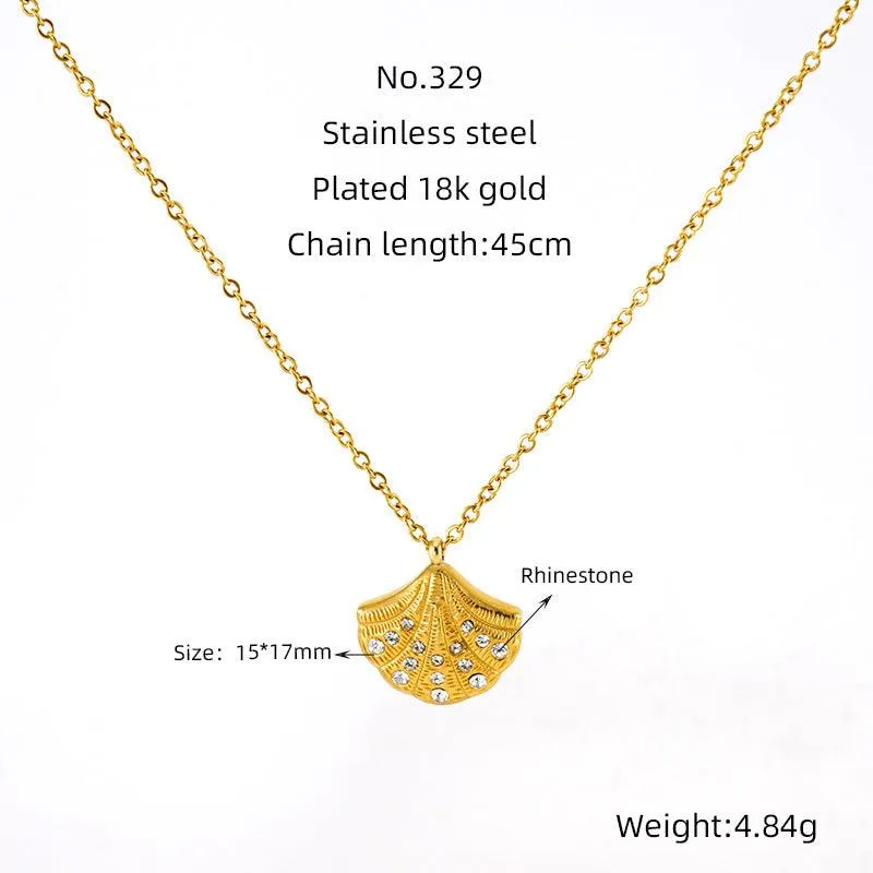 Gold Shell Pendant Necklace with Crystals – Trendy Jewellery