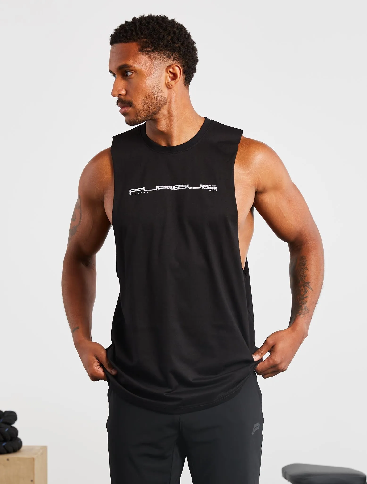 Graphic Drop Arm Tank - Black