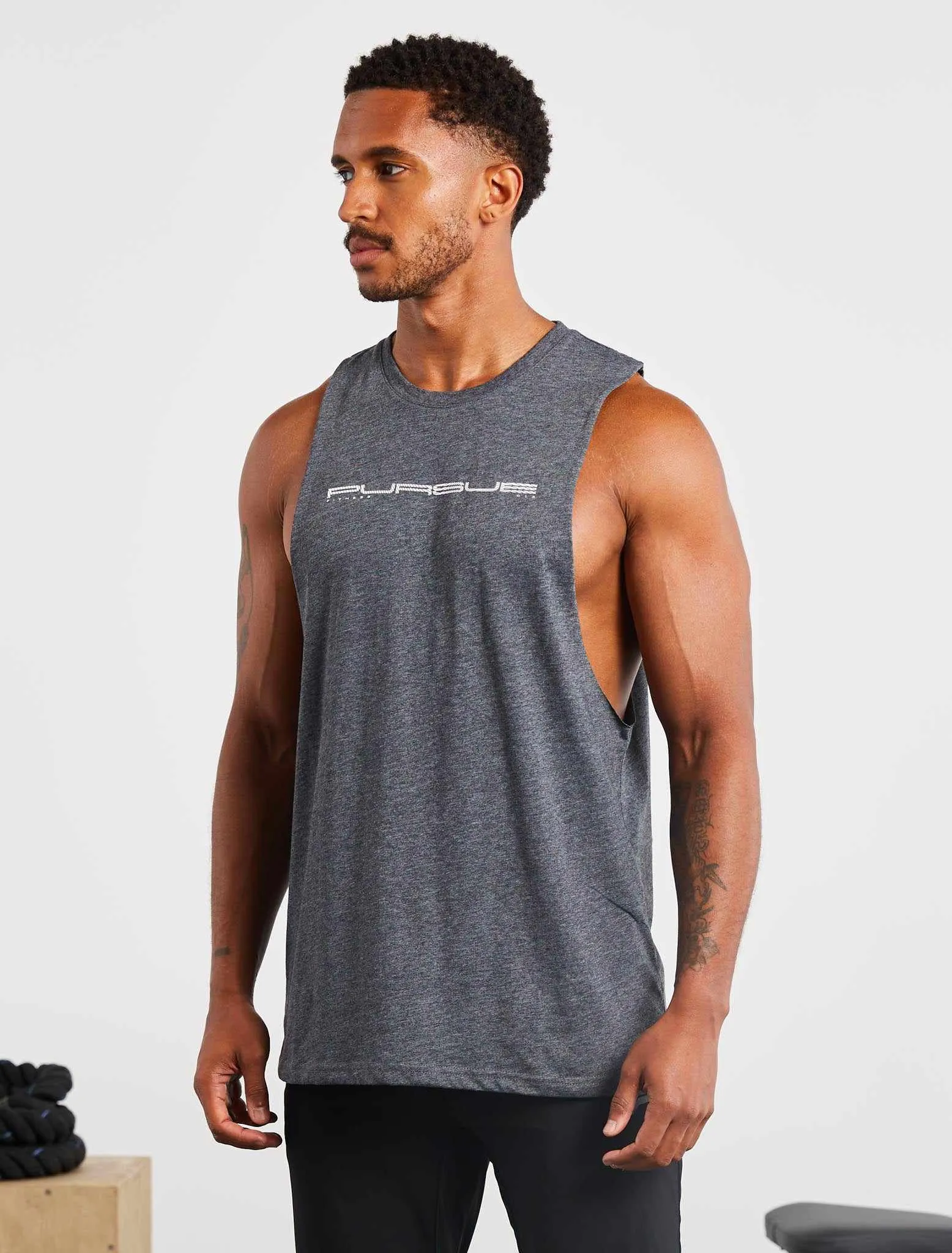 Graphic Drop Arm Tank - Charcoal Marl