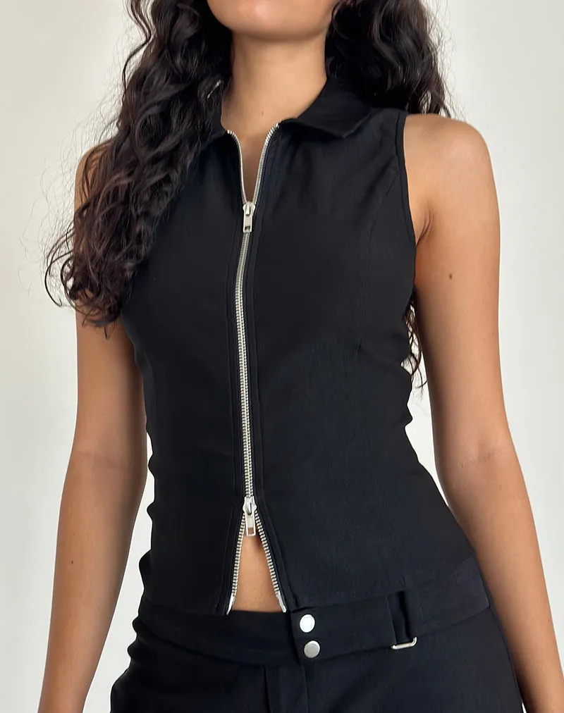 Janae Vest Top in Stretch Tailoring Black