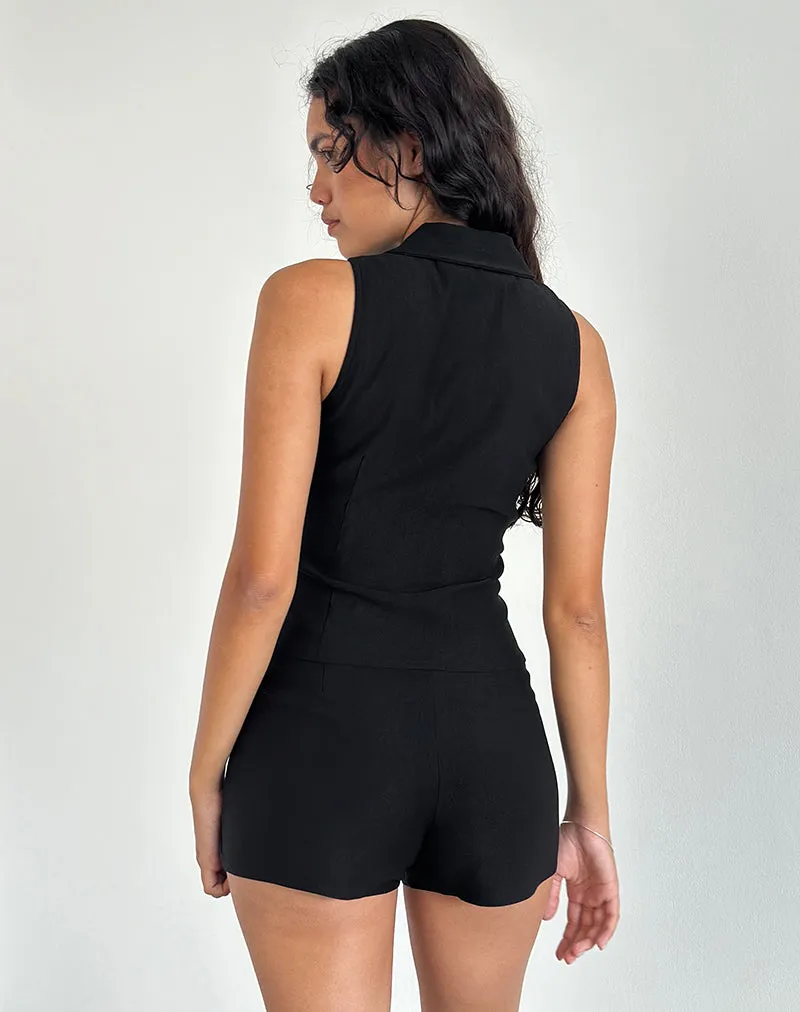 Janae Vest Top in Stretch Tailoring Black