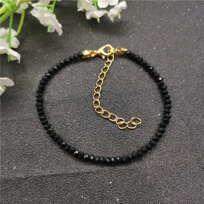 JCYMONG New Fashion 3mm Black Glass Beads Charm Bracelet For Women 2022 Bohemian Gold Silver Color Link Chain Bracelet Jewelry