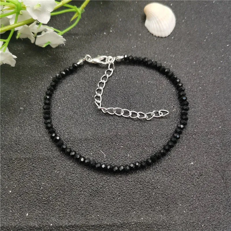 JCYMONG New Fashion 3mm Black Glass Beads Charm Bracelet For Women 2022 Bohemian Gold Silver Color Link Chain Bracelet Jewelry