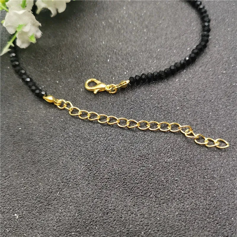 JCYMONG New Fashion 3mm Black Glass Beads Charm Bracelet For Women 2022 Bohemian Gold Silver Color Link Chain Bracelet Jewelry