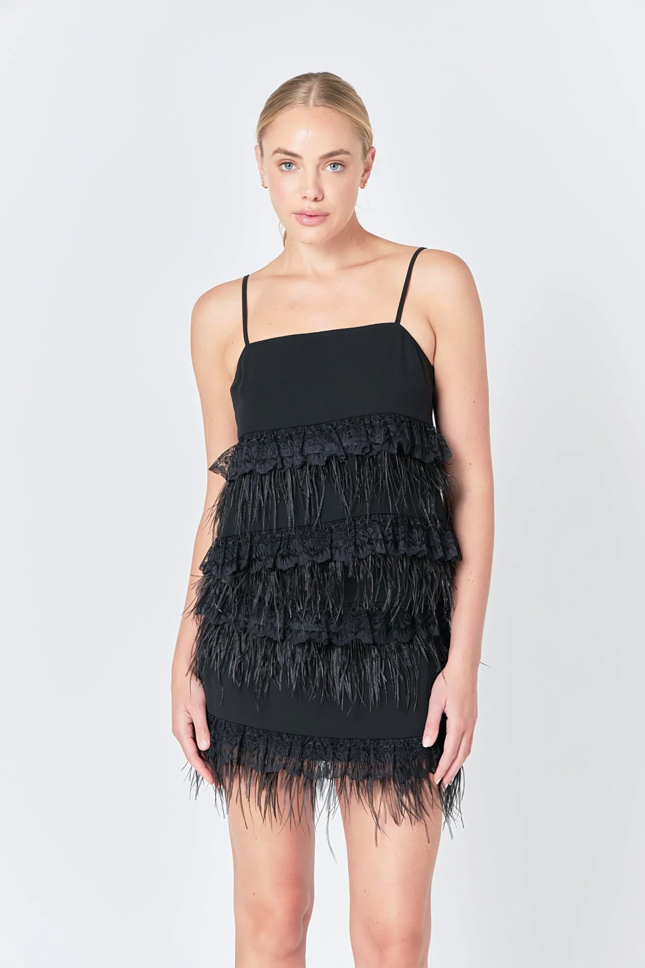 Lace & Feather Trim Tank Top