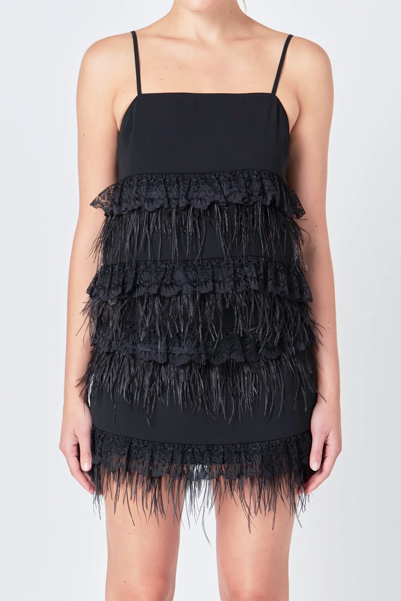 Lace & Feather Trim Tank Top