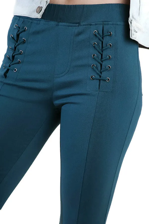 Lace Up Leggings, Teal