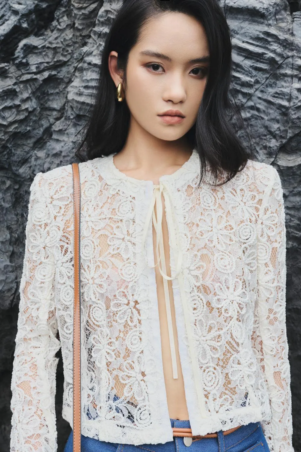 Lacen Cropped Long Sleeved Lace Jacket