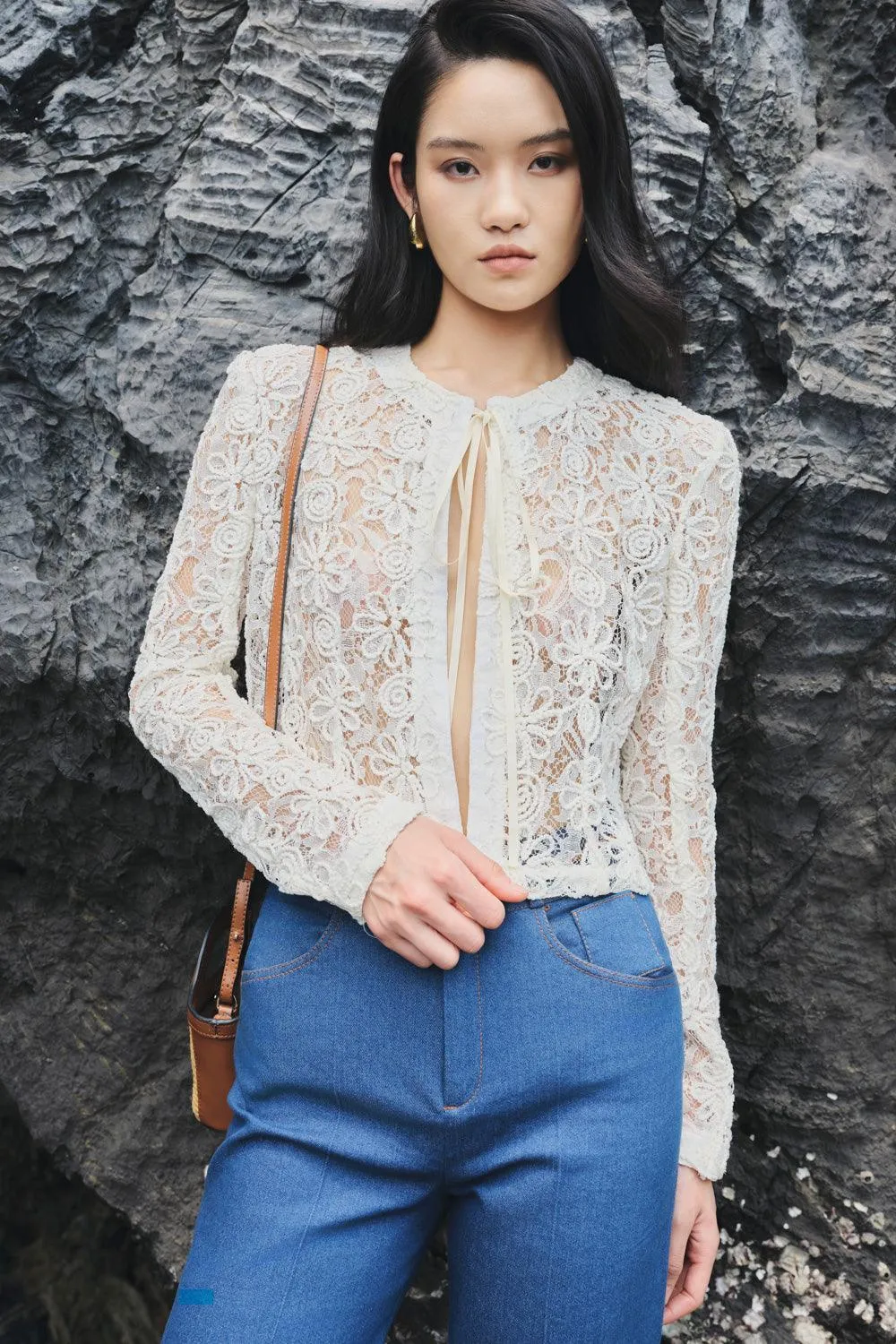 Lacen Cropped Long Sleeved Lace Jacket