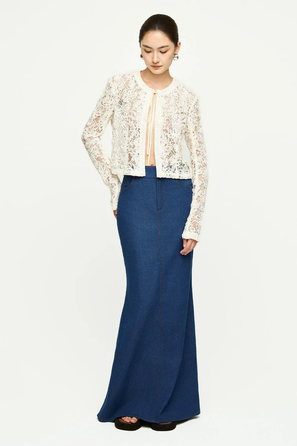 Lacen Cropped Long Sleeved Lace Jacket