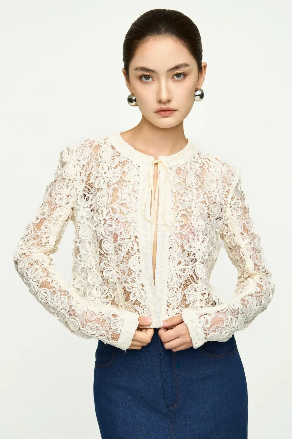 Lacen Cropped Long Sleeved Lace Jacket