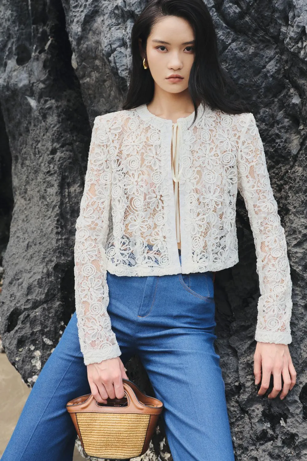 Lacen Cropped Long Sleeved Lace Jacket