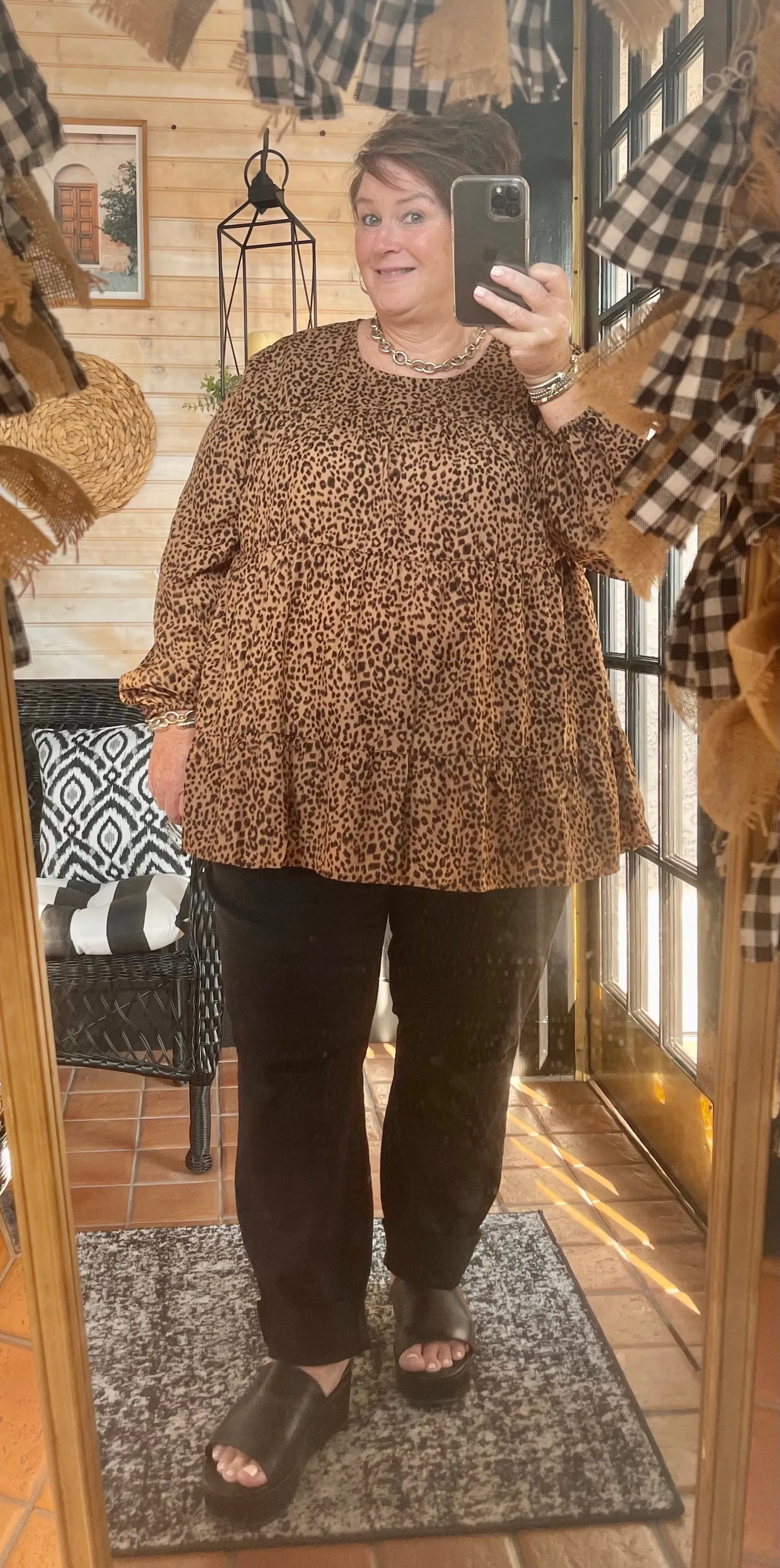 Last Chance Size Small | Tell Me Your Dreams Long Sleeve Tiered Leopard Blouse in Brown