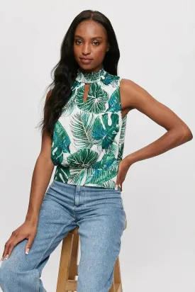 Leaf Print Sleeveless Top