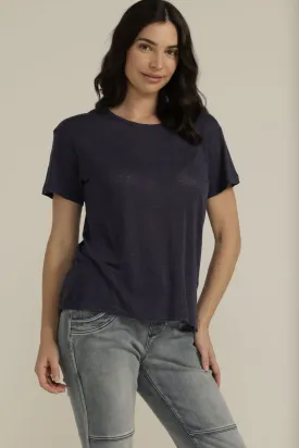 Linen Round Neck Tee Navy