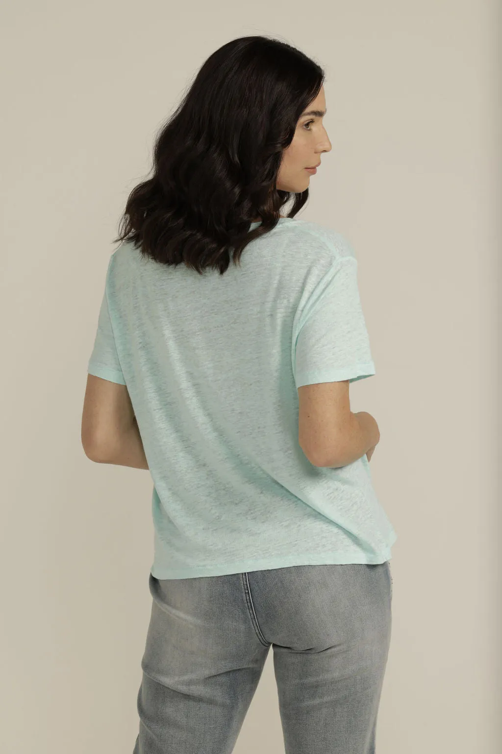 Linen V Neck Tee Aqua